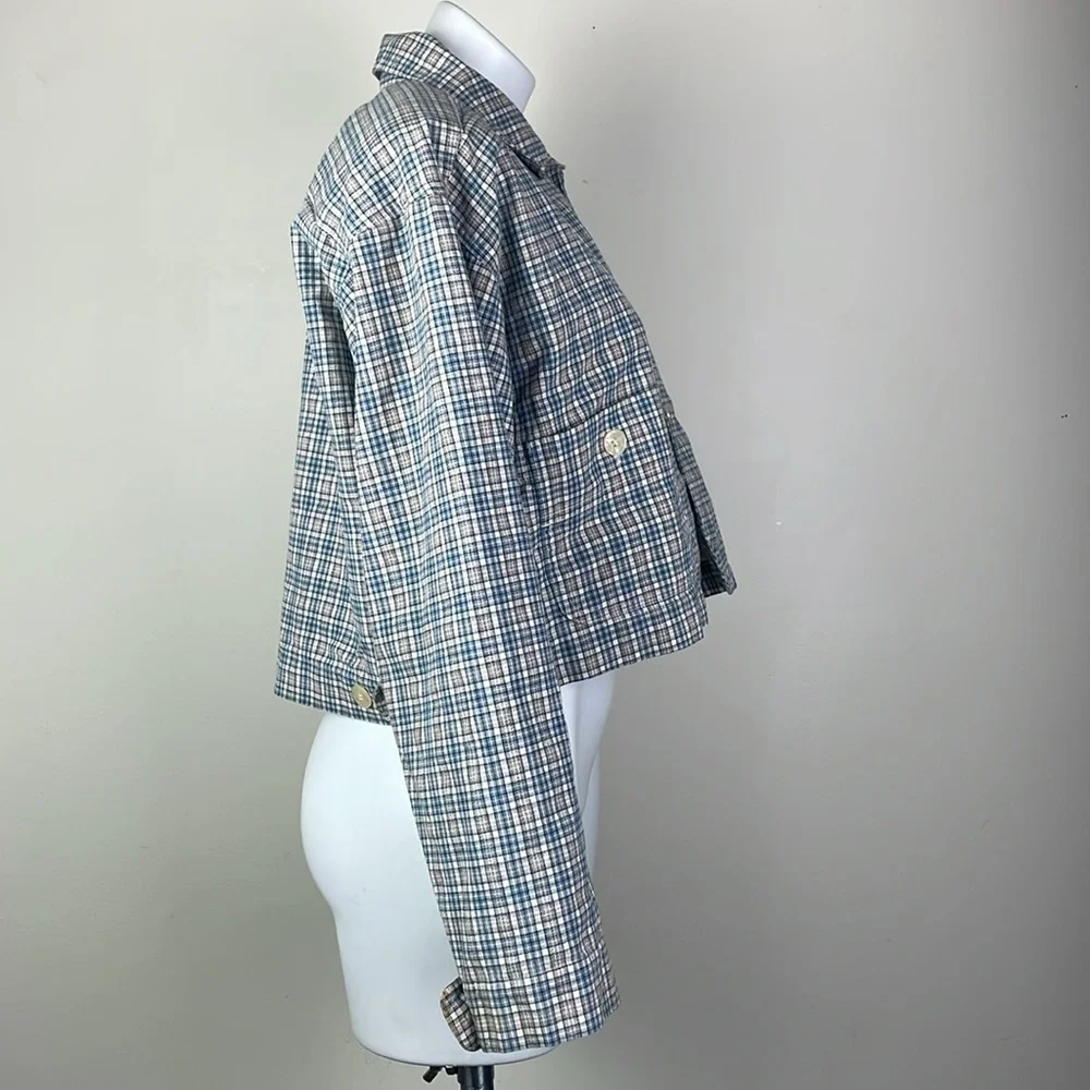Vintage Esprit Sport Cropped Blazer Jacket Blue Plaid - Picture 12 of 14
